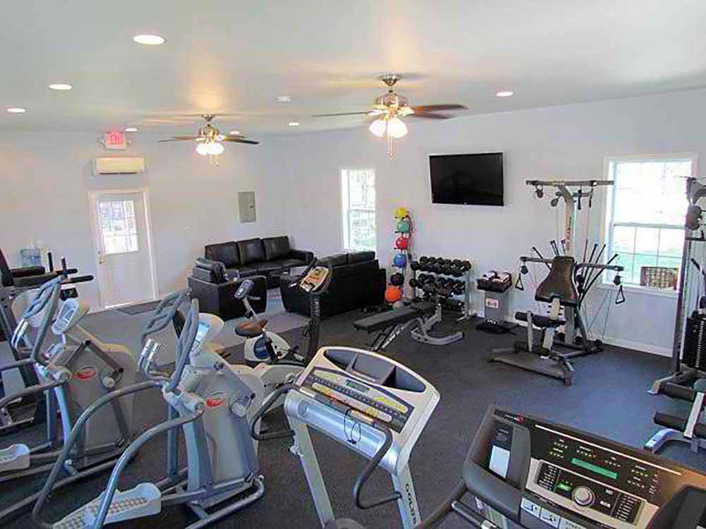 The inside of the exercise room at AMERICAMPS RV RESORT
