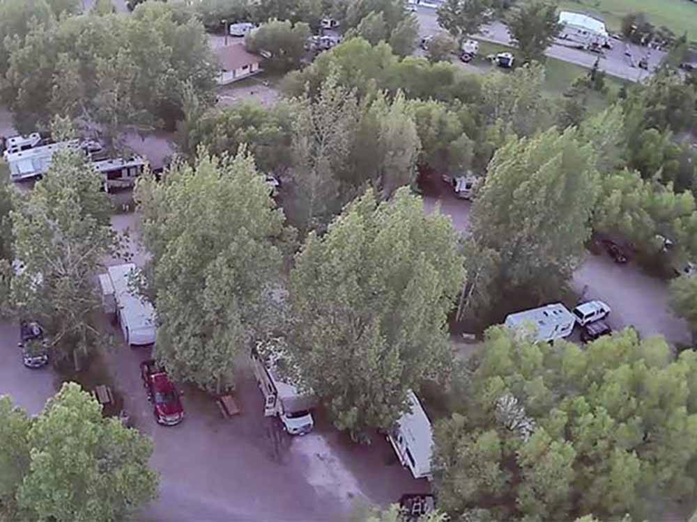 An aerial view of the wooded campsites at PHILLIPS RV PARK