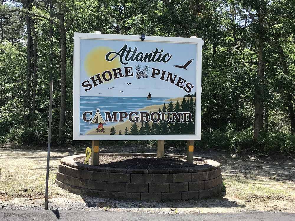 The front entrance sign at ATLANTIC SHORE PINES CAMPGROUND