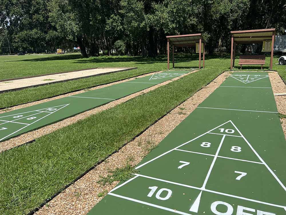 A pair of shuffleboard courts at STAGE STOP CAMPGROUND
