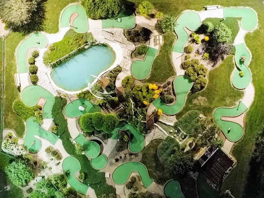 An aerial view of the miniature golf course at STONEY CREEK RV RESORT