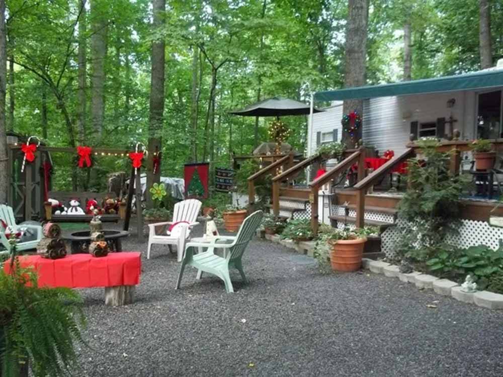 A beautifully decorated RV site at CHRISTOPHER RUN CAMPGROUND