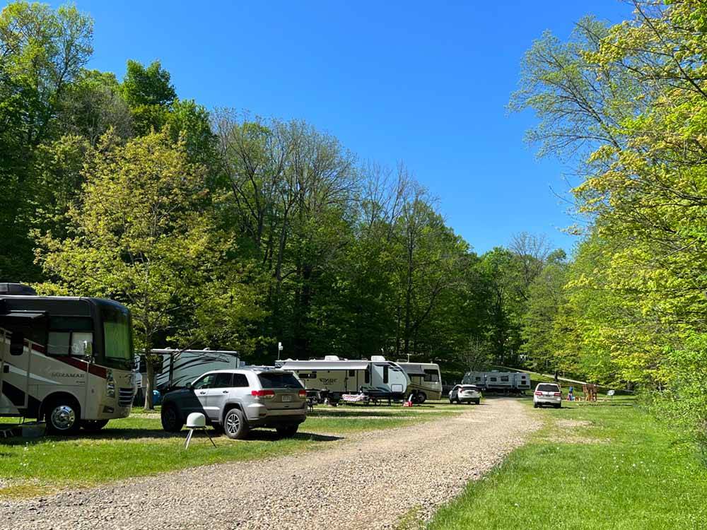 A row of gravel RV sites at WOODSIDE LAKE PARK