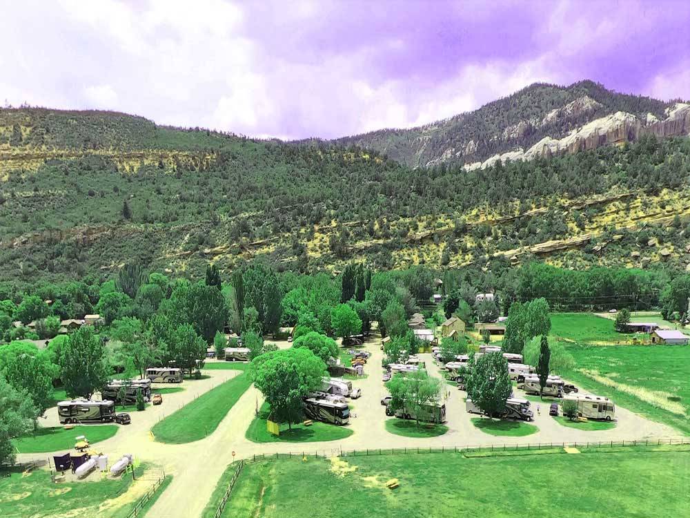 An aerial view of the campsites at ALPEN ROSE RV PARK