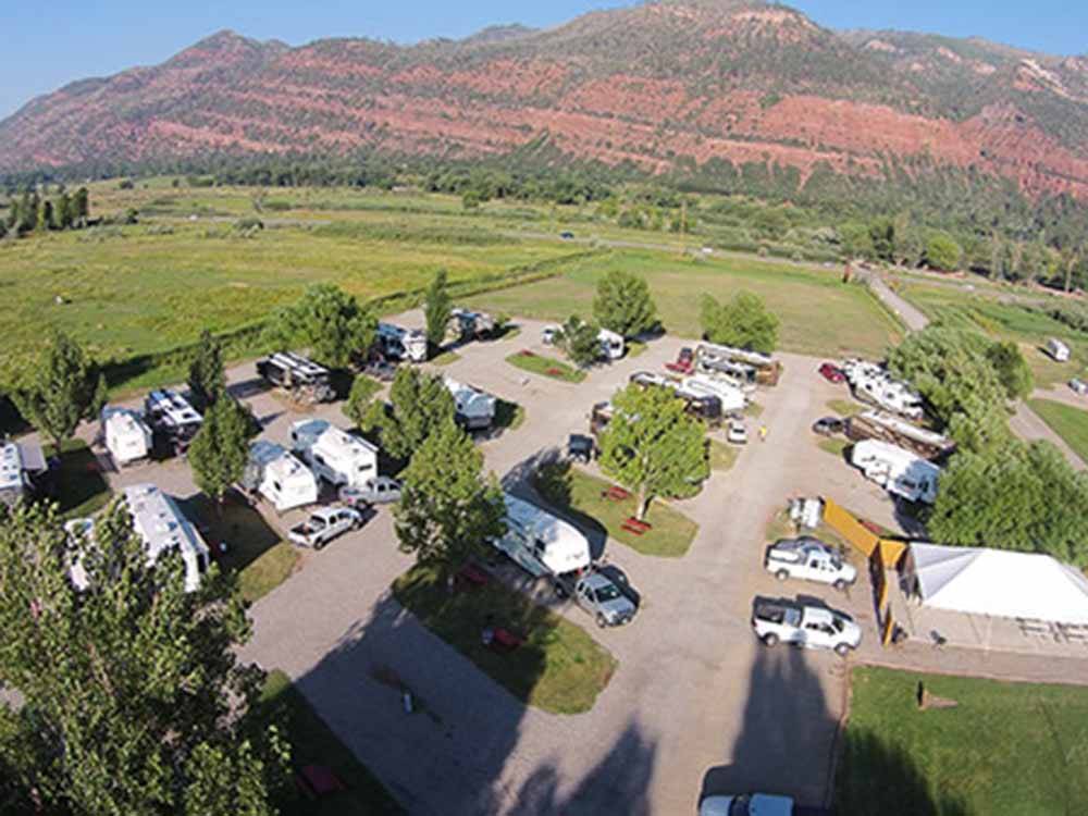 An aerial view of the campsites at ALPEN ROSE RV PARK