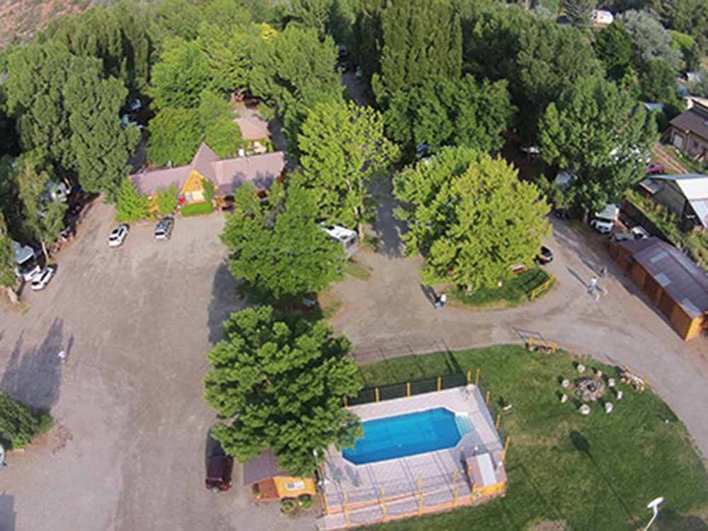 An aerial view of the pool at ALPEN ROSE RV PARK