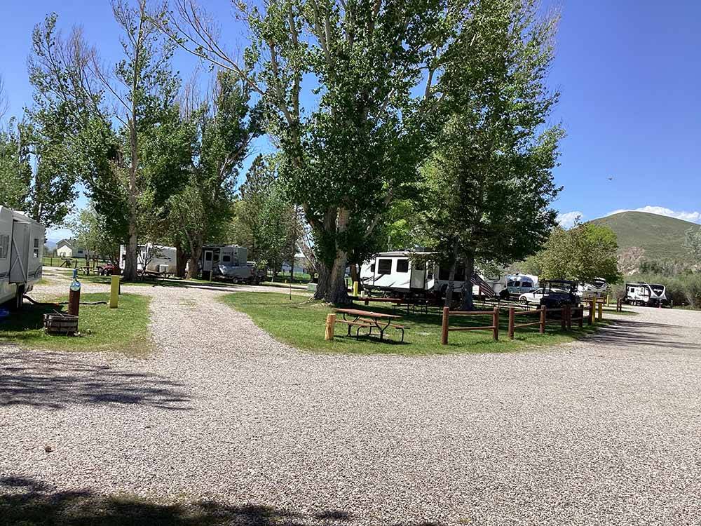 One of the gravel pull thru RV sites at BEAVERHEAD RIVER RV PARK & CAMPGROUND