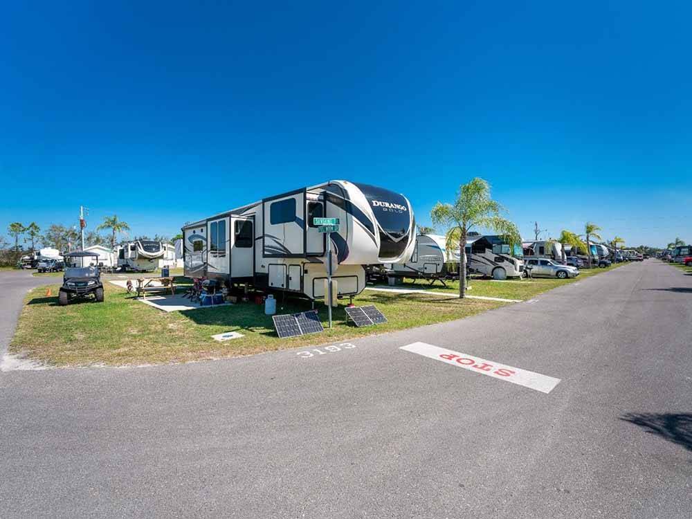 A row of paved RV sites at TAMIAMI RV PARK