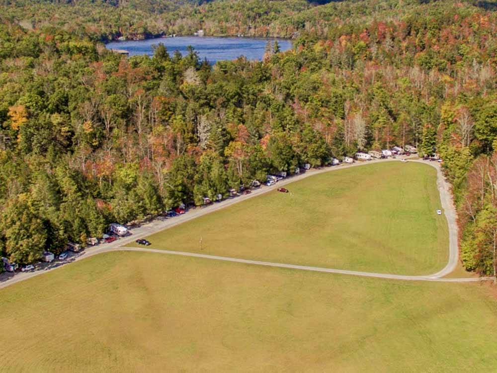 Aerial view of the campground and lake at BUCK CREEK RV PARK