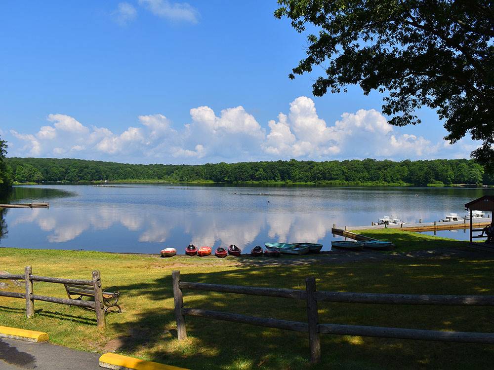 A view of the lake and surrounding trees at OTTER LAKE CAMP RESORT