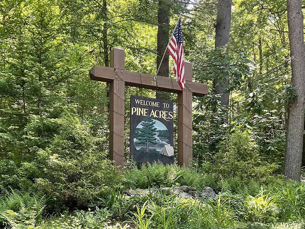 The front entrance sign at PINE ACRES FAMILY CAMPING RESORT