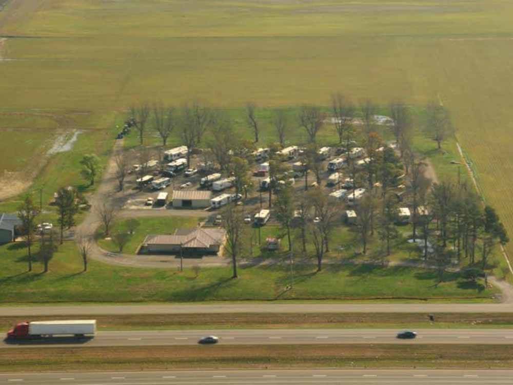 An aerial view of the campsites at BOOTHEEL RV PARK & EVENT CENTER