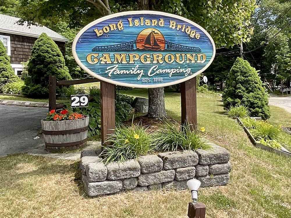 Business sign near main entrance at LONG ISLAND BRIDGE CAMPGROUND