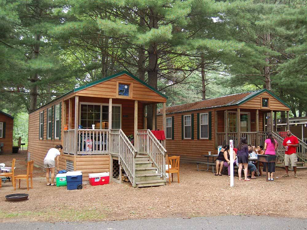 Cabins with decks at TWIN MILLS CAMPING RESORT