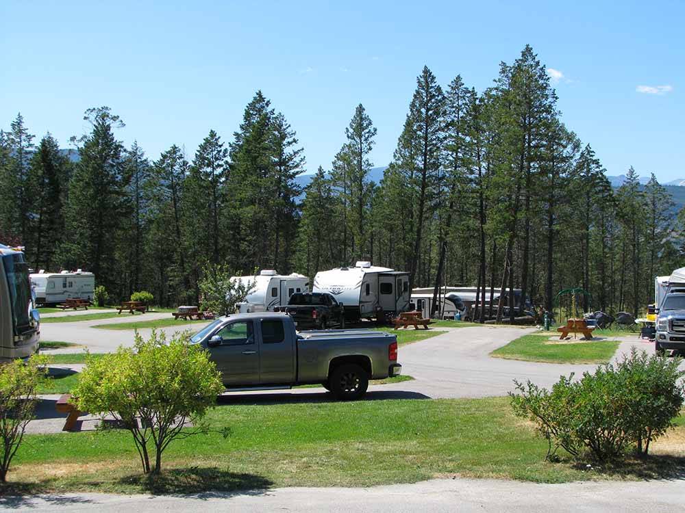 A grouping of pull thru RV sites at FAIRMONT HOT SPRINGS RESORT