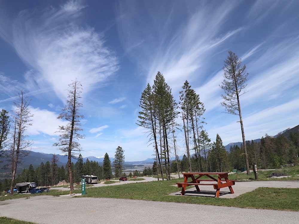 A picnic table in a RV site at FAIRMONT HOT SPRINGS RESORT