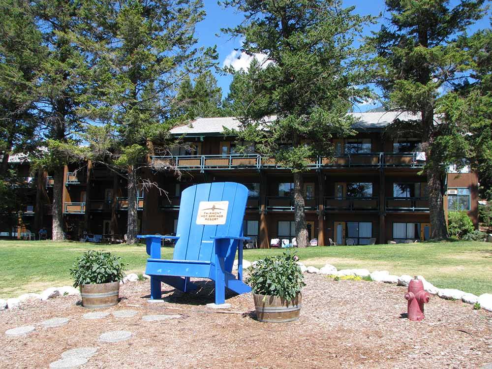 An oversized blue chair at FAIRMONT HOT SPRINGS RESORT