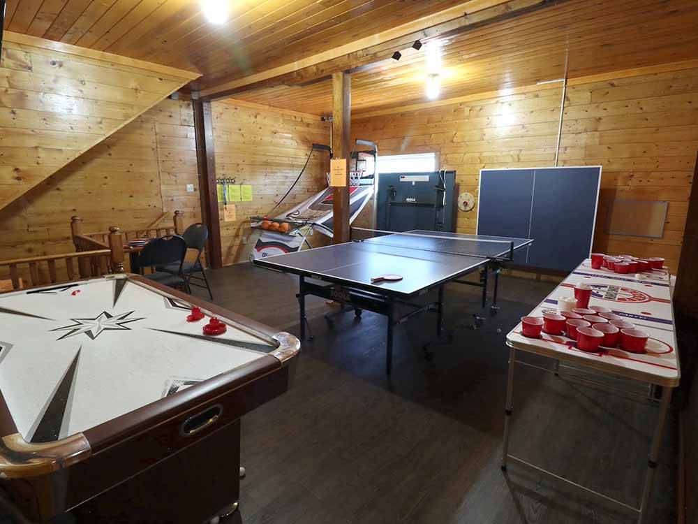 The games in the recreation hall at INDIAN HEAD CAMPGROUND