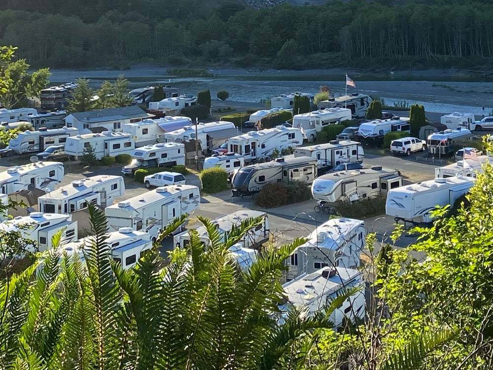 An aerial view of the RV sites at ATRIVERS EDGE RV RESORT