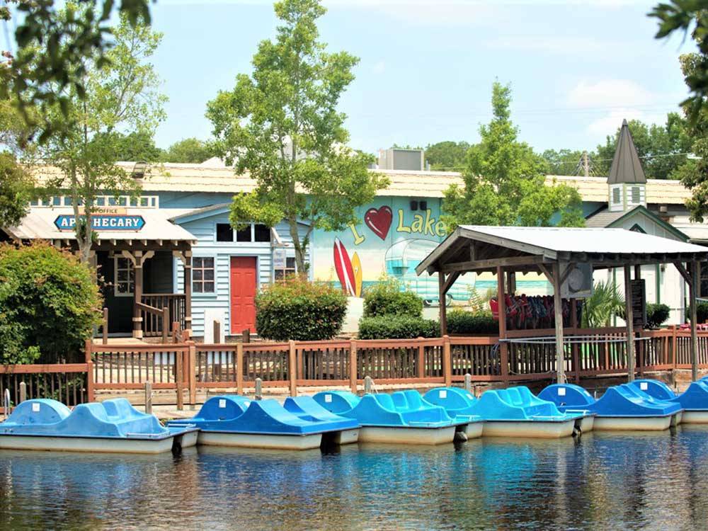 The peddle boats on the water at LAKEWOOD CAMPING RESORT