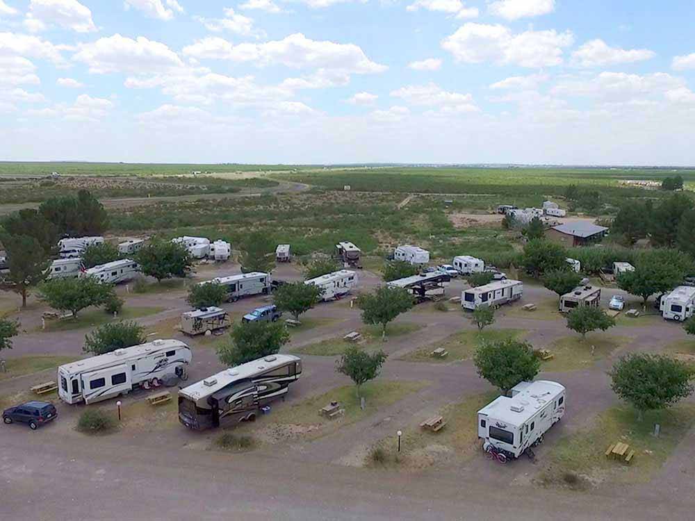 An aerial view of the RV sites at FORT STOCKTON RV PARK