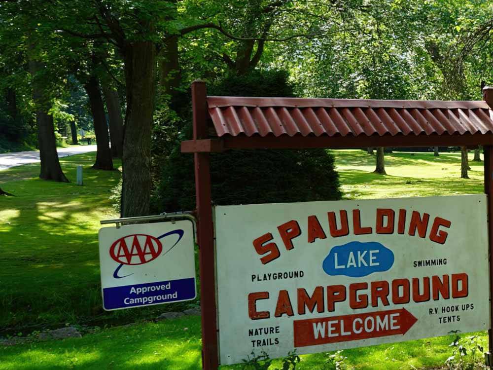 The front entrance sign at SPAULDING LAKE CAMPGROUND