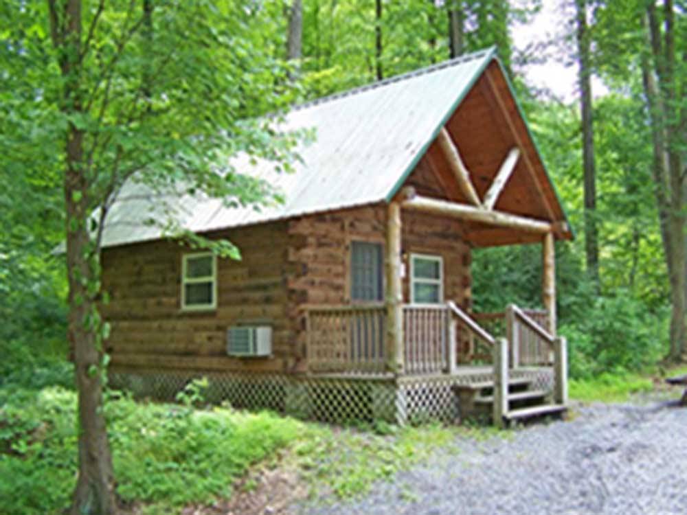 The outside of a rental cabin at HICKORY RUN CAMPGROUND