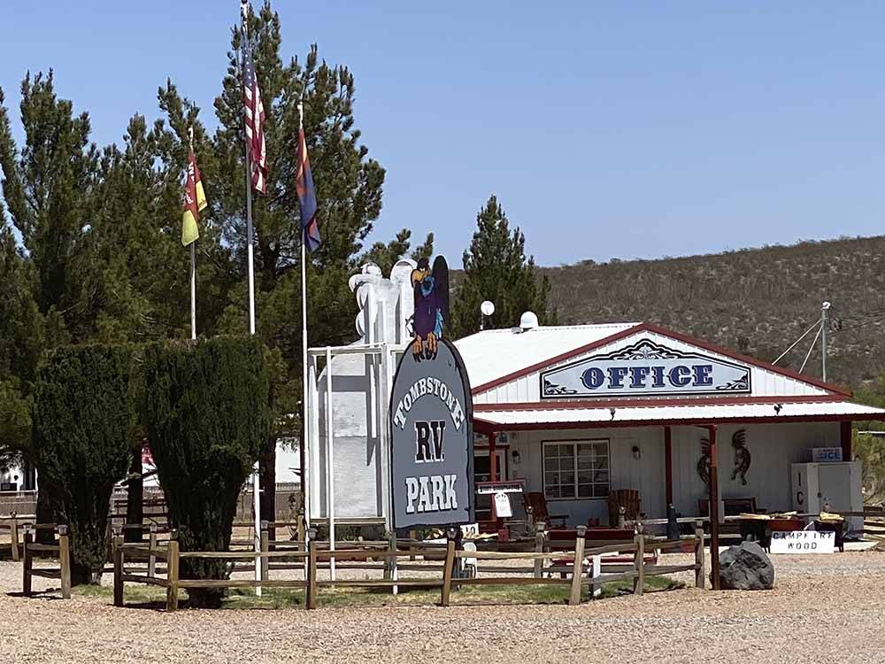 The front office with flags at TOMBSTONE RV PARK