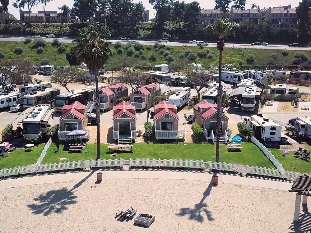 An aerial view of the rental cabins at NEWPORT DUNES WATERFRONT RESORT & MARINA