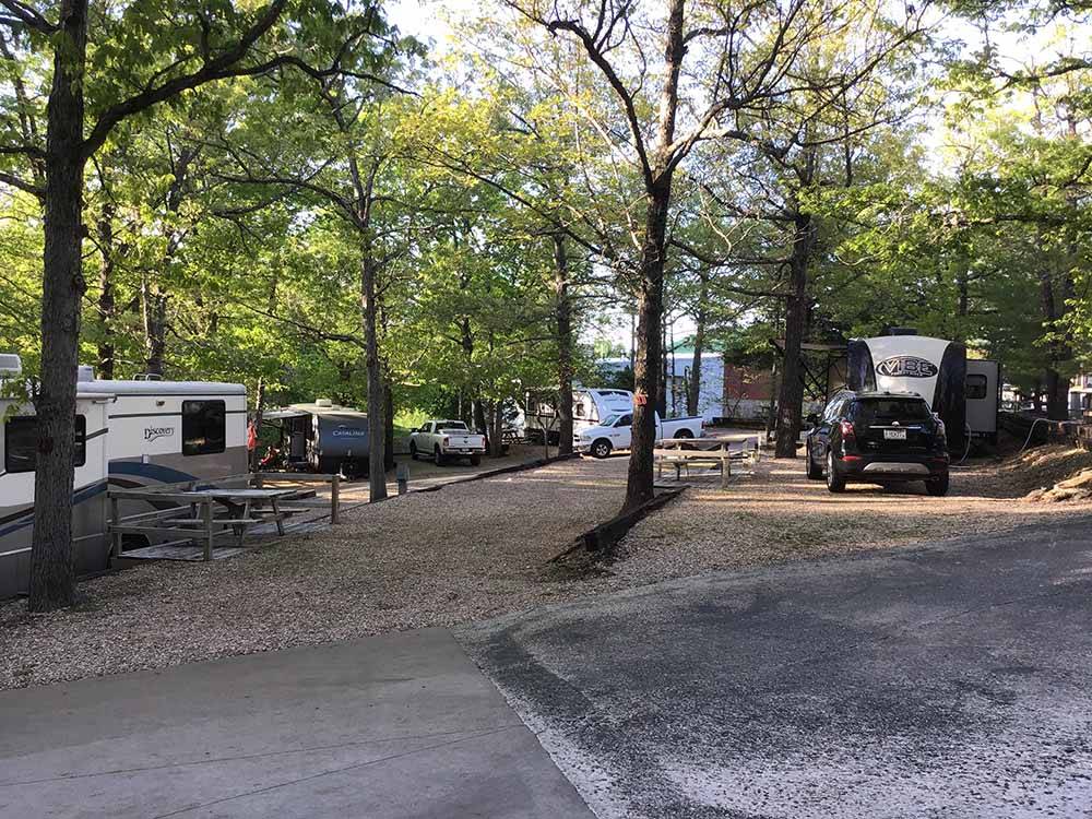 A group of rustic RV sites at BLUE MOUNTAIN CAMPGROUND
