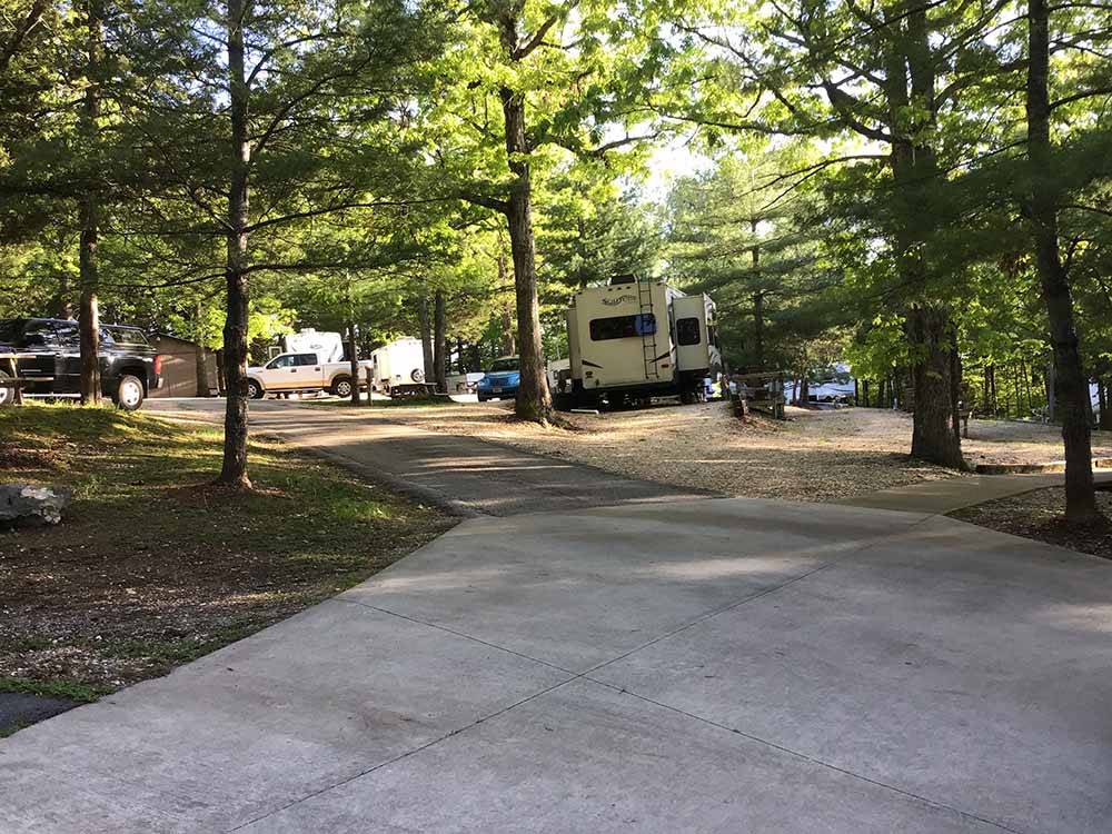 A paved road leading to the RV sites at BLUE MOUNTAIN CAMPGROUND