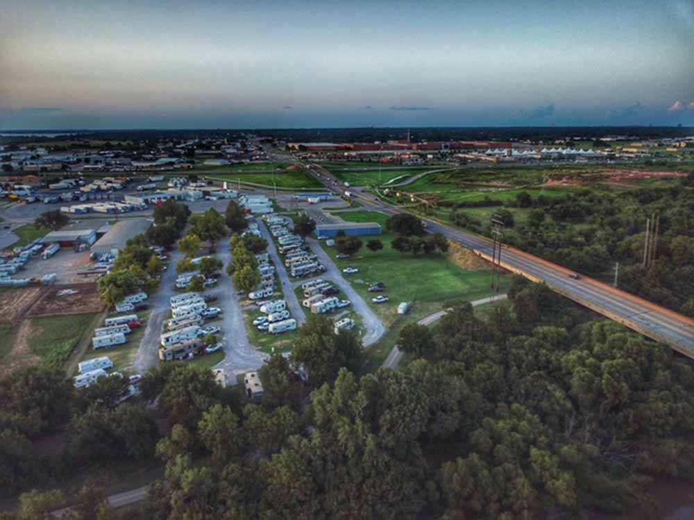 An aerial view of the RV sites and road at COUNCIL ROAD RV PARK