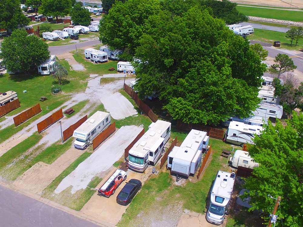 An aerial view of the RV sites at MINGO RV PARK