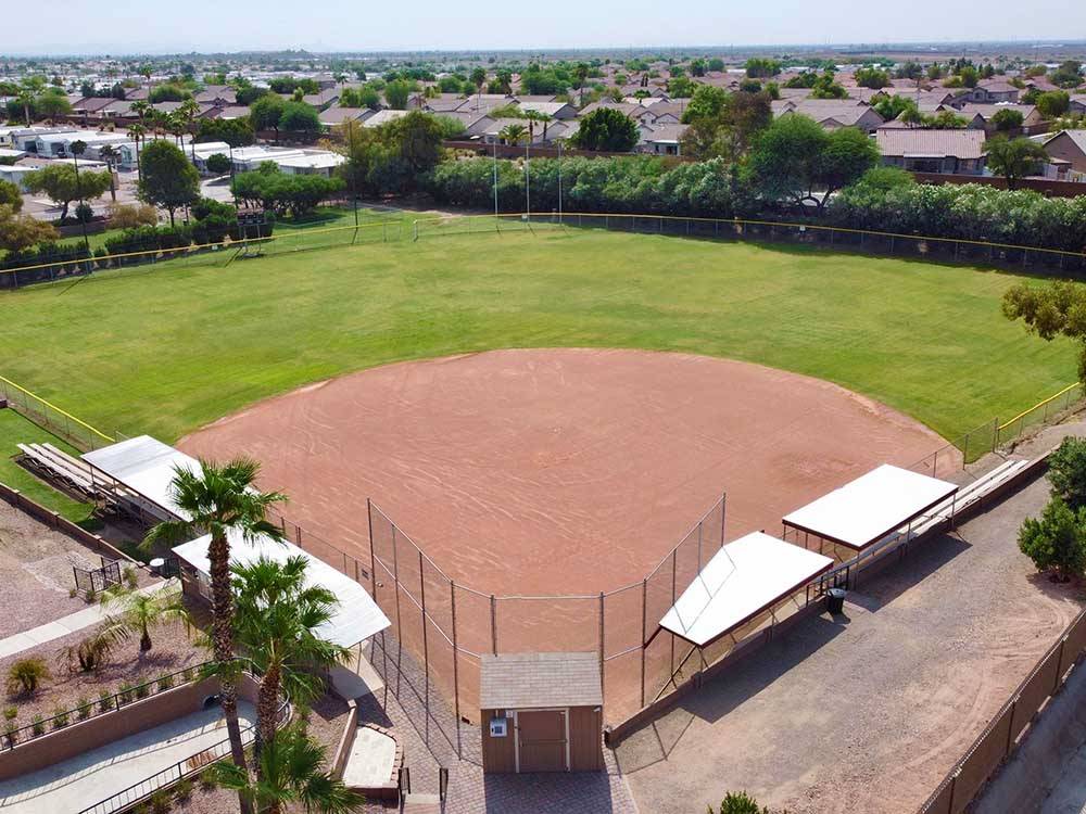 An aerial view of the baseball field at SUPERSTITION SUNRISE RV RESORT