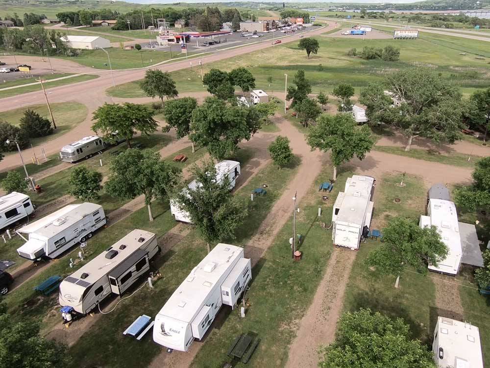 Aerial view of campground showing sites at OASIS CAMPGROUND