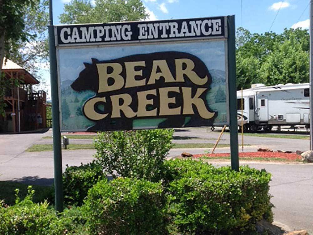 Sign at the park entrance at ASHEVILLE BEAR CREEK RV PARK