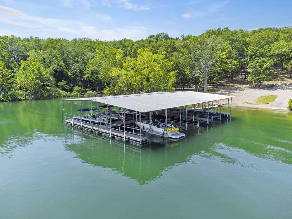The covered boat dock at BAR M RESORT & CAMPGROUND