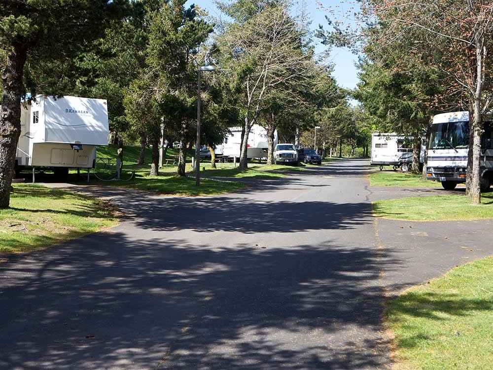 A paved road between paved RV sites at CANNON BEACH RV RESORT