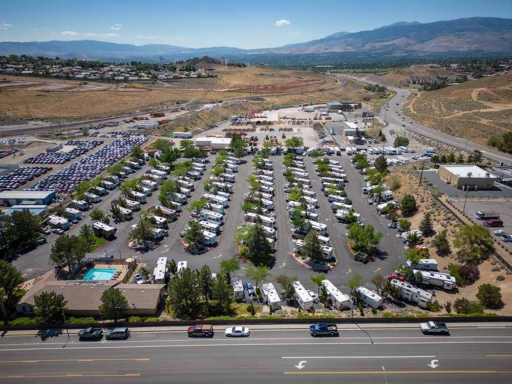 An aerial view of the campsites at SHAMROCK RV PARK