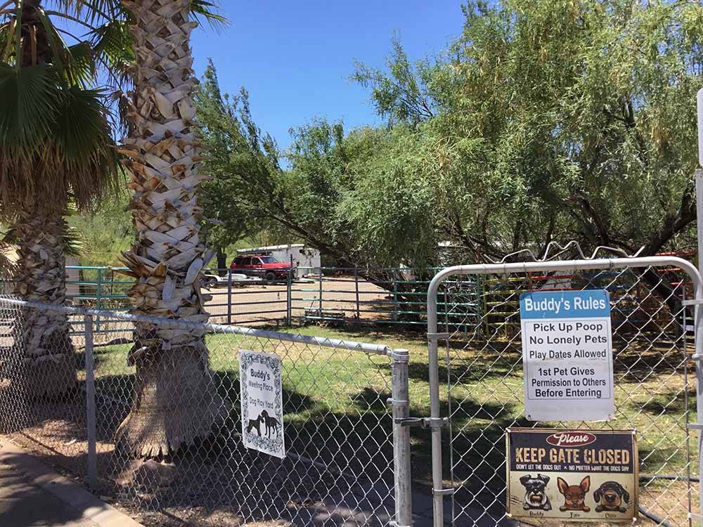 The fenced in dog run at HORSPITALITY RV RESORT