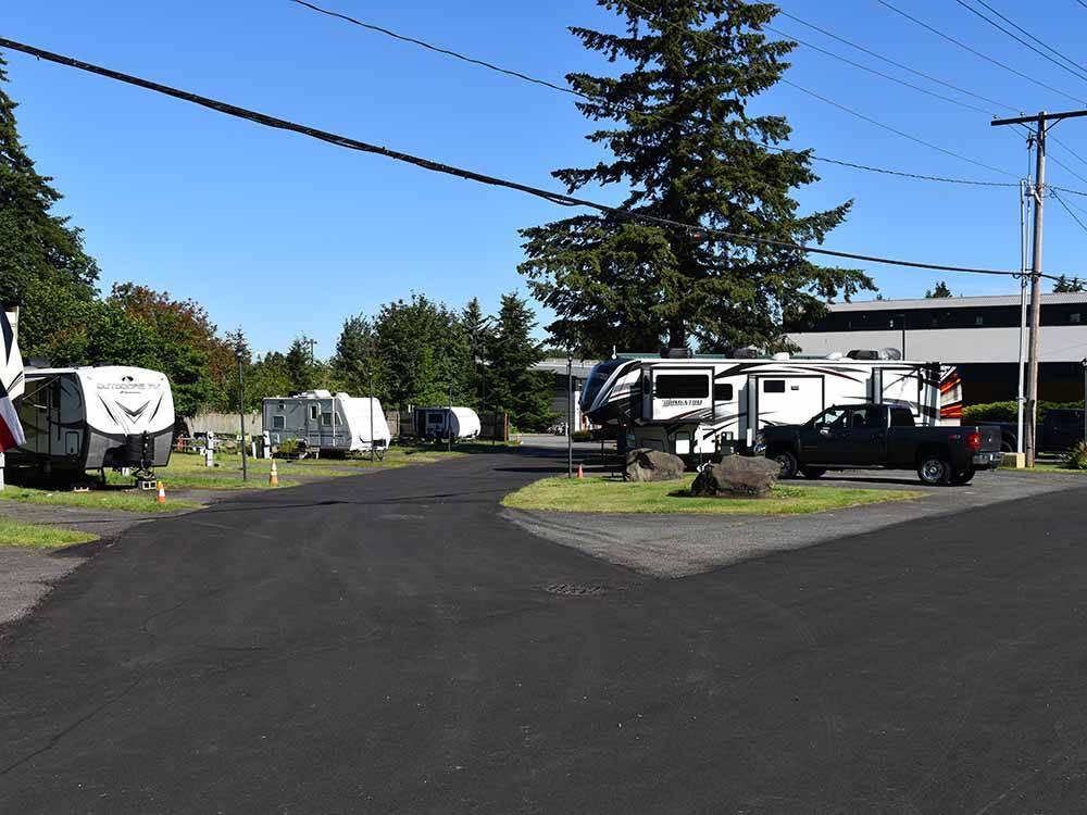 The paved roads around the campsites at ISSAQUAH VILLAGE RV PARK