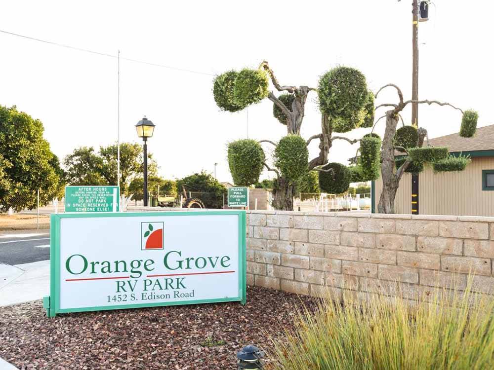 The front entrance sign at ORANGE GROVE RV PARK