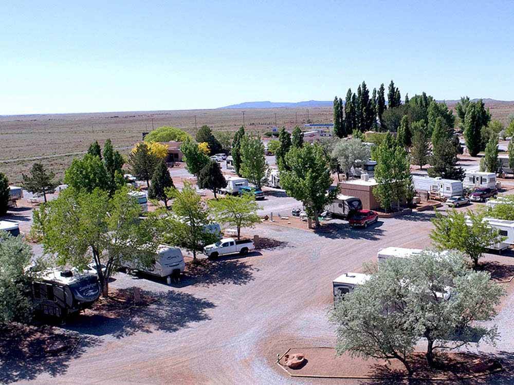 Aerial view of the campground at METEOR CRATER RV PARK