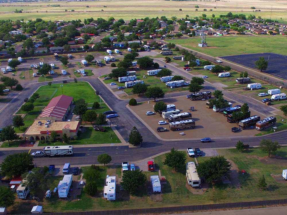 An aerial view of the campgrounds at BIG TEXAN RV RANCH