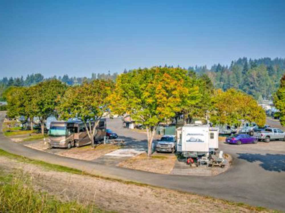 An overhead view of RVs at BROOKHOLLOW RV PARK