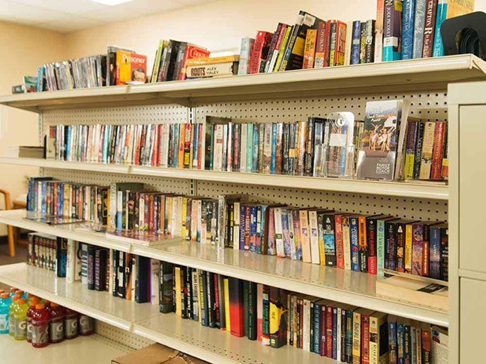 The lending library of books and movies at PHOENIX RV PARK