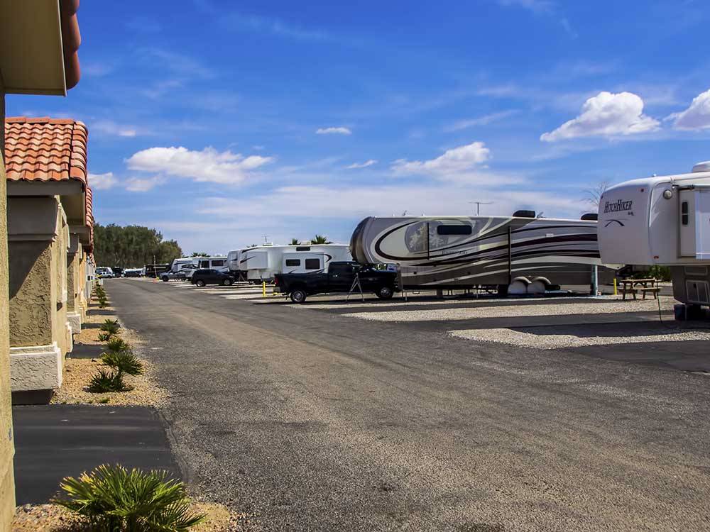 Road leading to RV sites at TWENTYNINE PALMS RESORT RV PARK AND COTTAGES