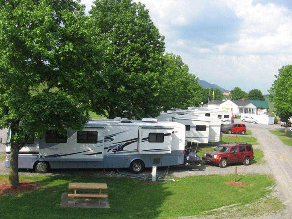 RVs camping in pull thru sites at FORT CHISWELL RV PARK