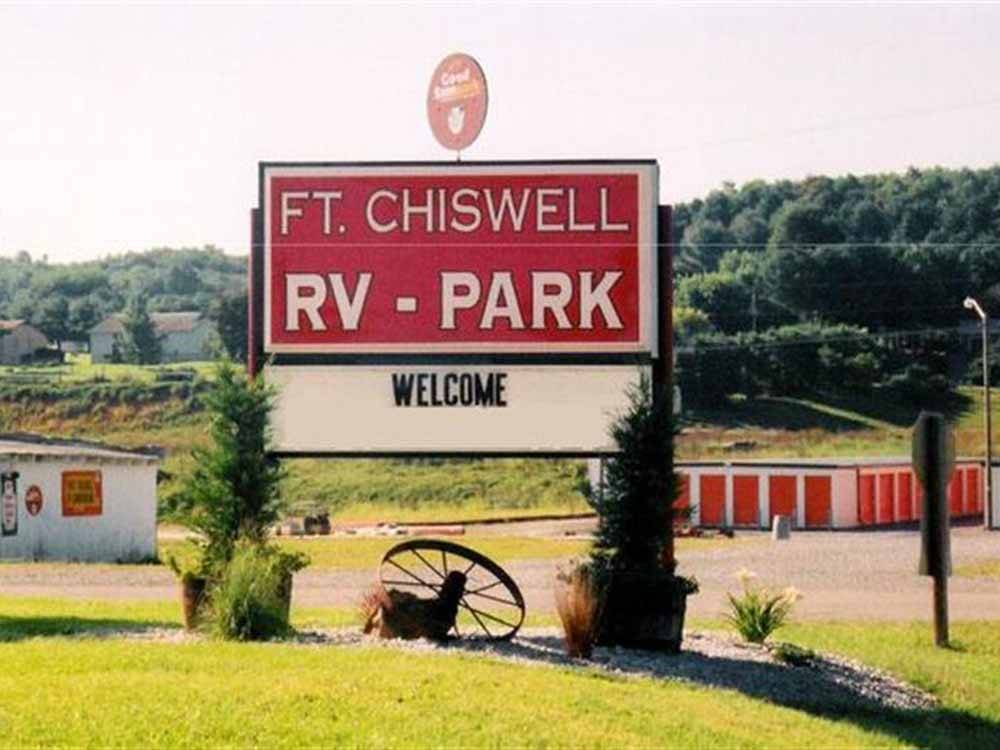 The front entrance sign at FORT CHISWELL RV PARK