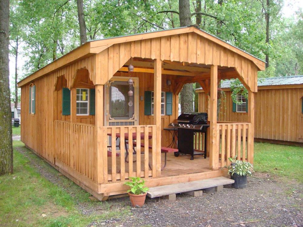 On of the wooden rental cabins at NIAGARA COUNTY CAMPING RESORT